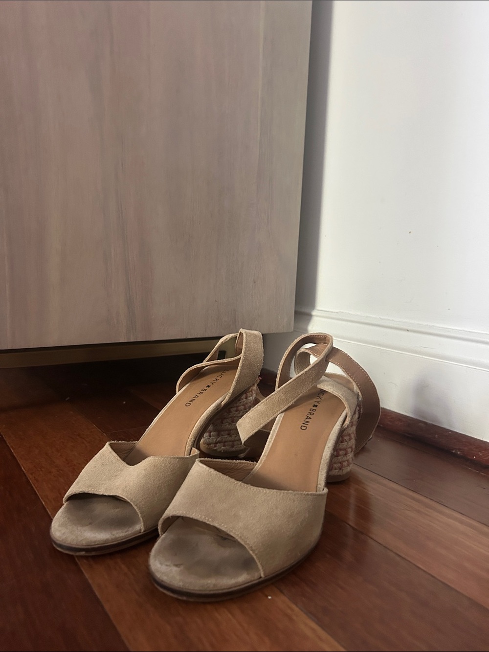 Lucky Brand Beige Suede Espadrille Wedge Sandals